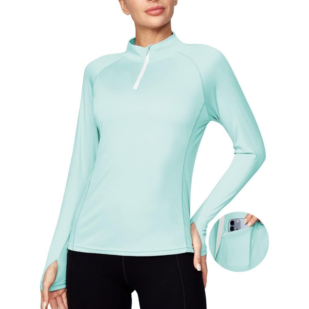 Women’s UV Sun Rash Guard Shirt Long Sleeve SPF Swimsuit with Pocket Large